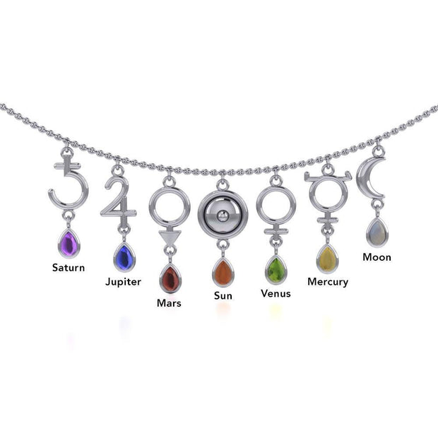 In the realm of pure expression ~ Sterling Silver Planetary Symbols Necklace Jewelry with Gemstones TNC013