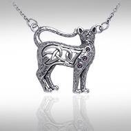 The message of the mysterious paw ~ Sterling Silver Cat Necklace with Gemstones TNC049