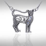 The message of the mysterious paw ~ Sterling Silver Cat Necklace with Gemstones TNC049