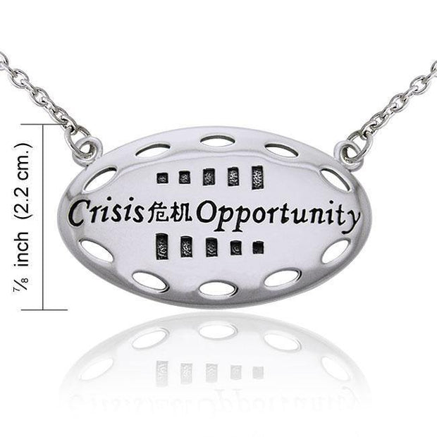 Empowering Words Crisis is Opportunity Silver Necklace TNC086