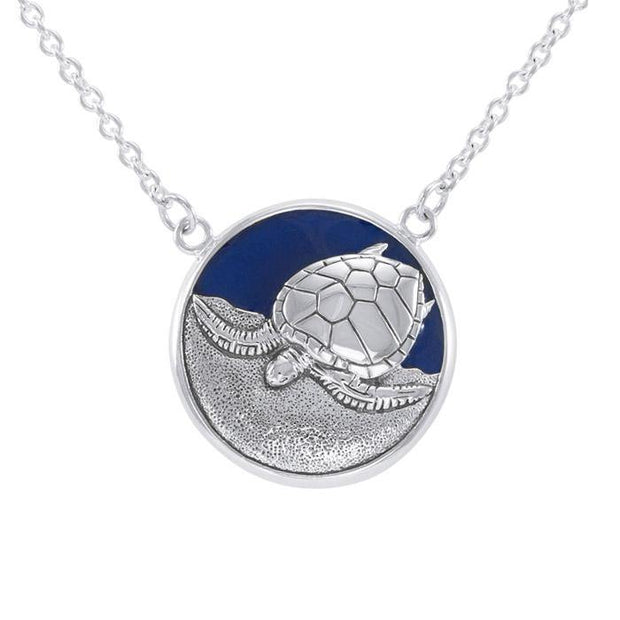 Sterling Silver Sea turtle with Navy Blue Enamel Necklace by Ted Andrews TNC117