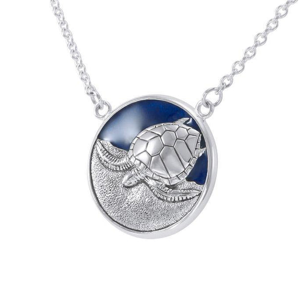 Sterling Silver Sea turtle with Navy Blue Enamel Necklace by Ted Andrews TNC117