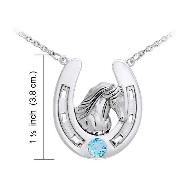 Friesian Horse in Horseshoe Silver Necklace TNC124