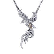Alighting breakthrough of the Mythical Phoenix ~ Sterling Silver Jewelry Necklace with Gemstones Accents TNC232