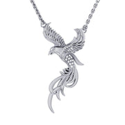 Alighting breakthrough of the Mythical Phoenix ~ Sterling Silver Jewelry Necklace with Gemstones Accents TNC232