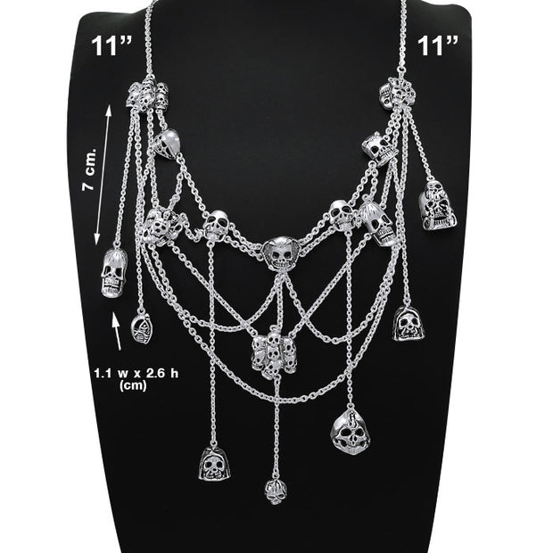 Skull Spiderweb Silver Necklace TNC402