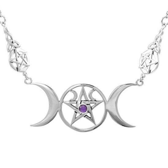 Triple Moon Goddess Pentagram Necklace TNC417P