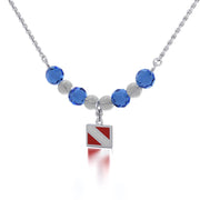 Silver Dive Flag with Red and White Enamel Bead Necklace TNC465