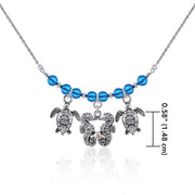 Double Seahorse and Turtles Silver Bead Necklace TNC467