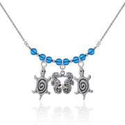 Double Seahorse and Spiral Turtles Silver Bead Necklace TNC469 Necklace