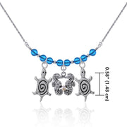 Double Seahorse and Spiral Turtles Silver Bead Necklace TNC469