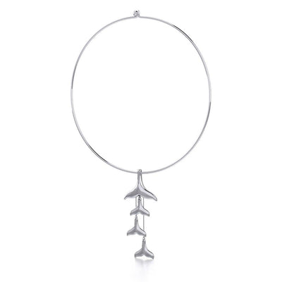 Dangling Silver Whale Tails Fashion Necklace TNC480
