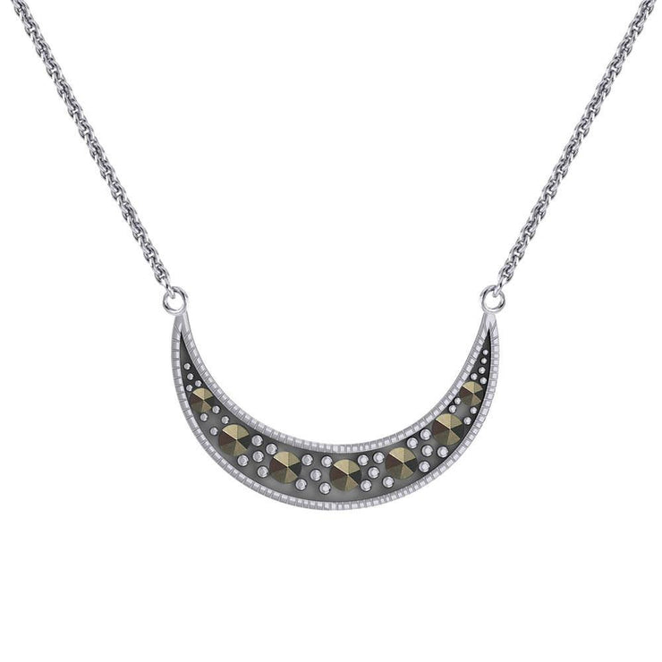 Crescent Moon Sterling Silver Necklace with Marcasite TNC530