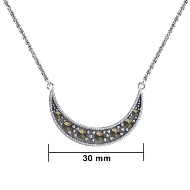 Crescent Moon Sterling Silver Necklace with Marcasite TNC530