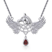 Celtic Pegasus Horse with Wing Silver Necklace TNC540
