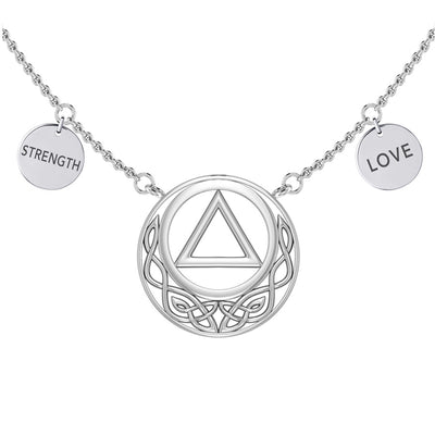 Love and Strength AA Recovery with Celtic Silver Necklace TNC552