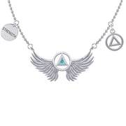 Strength Angel Wings with Gemstone AA Recovery Silver Necklace TNC554