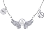 Strength Angel Wings with Gemstone AA Recovery Silver Necklace TNC554
