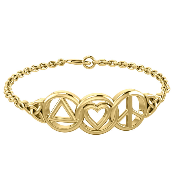 Love Peace and Recovery 14K Solid Gold Bracelet GBL406