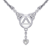 Love and Recovery Silver Necklace with Dangling Heart Gemstone TNC557