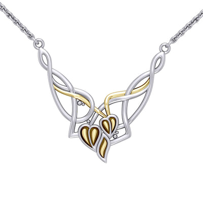 Celtic Knot Ivy Leaves Silver and Gold Accent Necklace TNV017