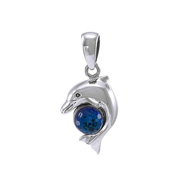 Dolphin and Stone Silver Pendant TP070