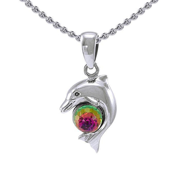 Dolphin and Stone Silver Pendant TP070