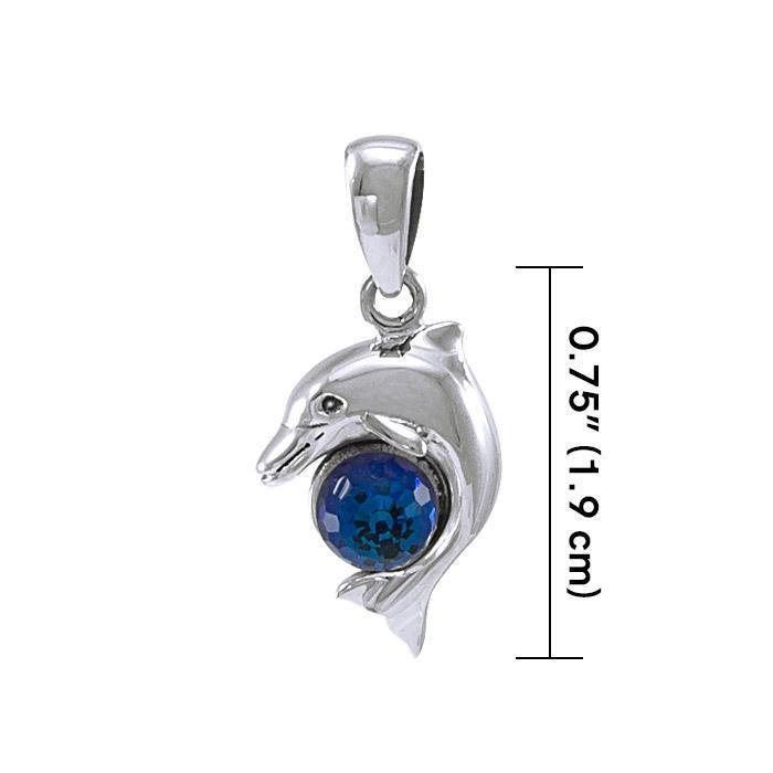 Dolphin and Stone Silver Pendant TP070