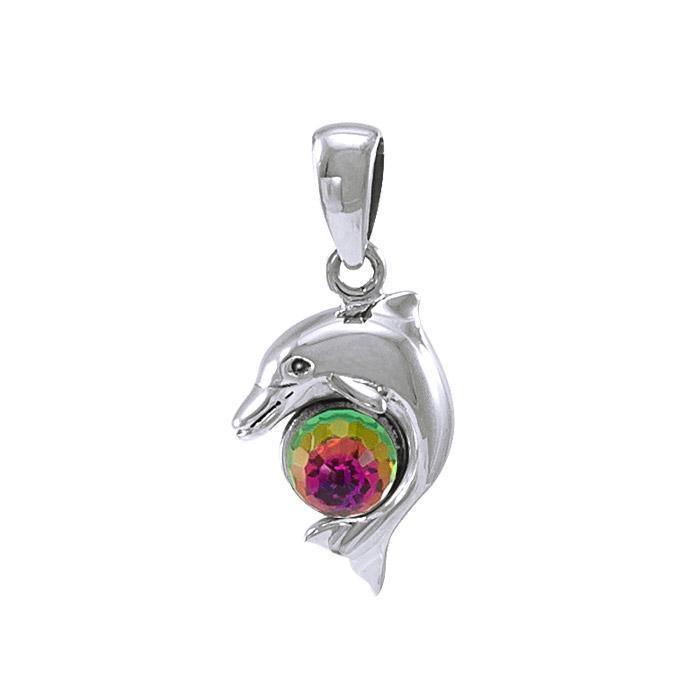 Dolphin and Stone Silver Pendant TP070