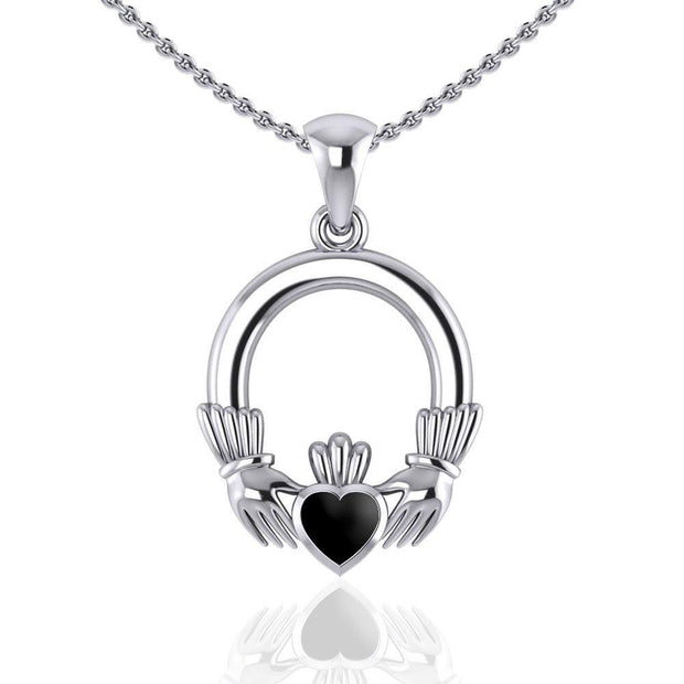 Am eduring symbol to last ~ Celtic Knotwork Irish Claddagh Sterling Silver Pendant Jewelry with a Gemstone Inlay TP101