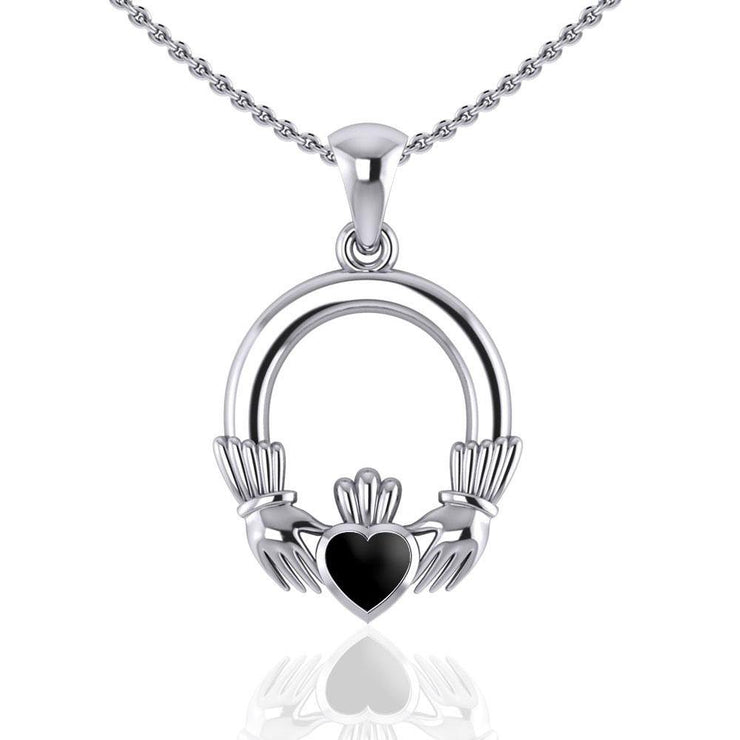 Am eduring symbol to last ~ Celtic Knotwork Irish Claddagh Sterling Silver Pendant Jewelry with a Gemstone Inlay TP101