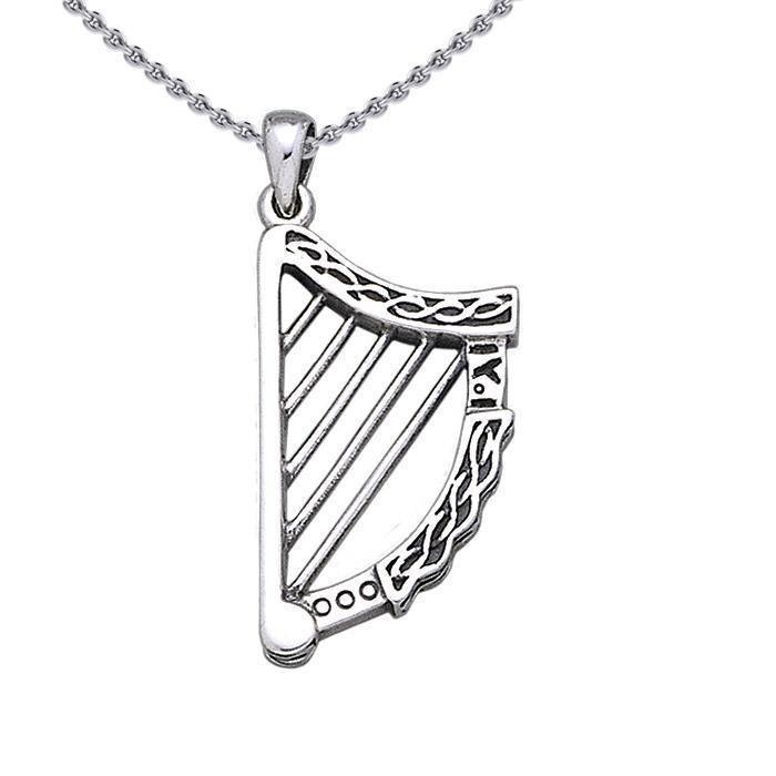 Celtic Knotwork Harp Silver Pendant TP1026