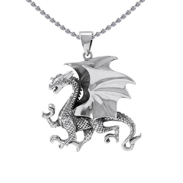 All geared and ready ~ Sterling Silver Jewelry Clawing Dragon Pendant TP1109