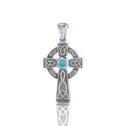 Celtic Knotwork Cross Silver Pendant with Gem TP1412