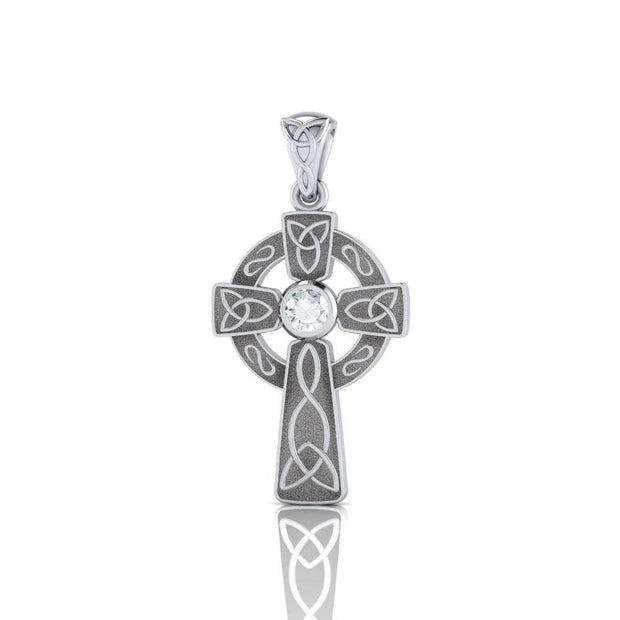 Celtic Knotwork Cross Silver Pendant with Gem TP1412 Pendant