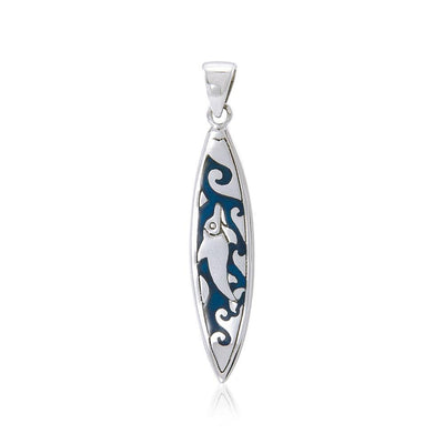 Dolphin Surfboard Silver Pendant TP1583
