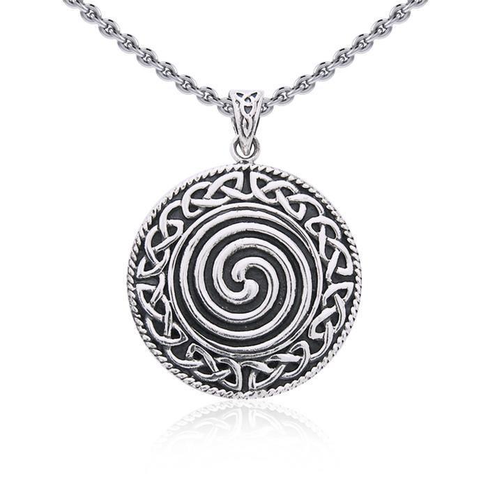 Large Celtic Knot Silver Spiral Pendant TP196