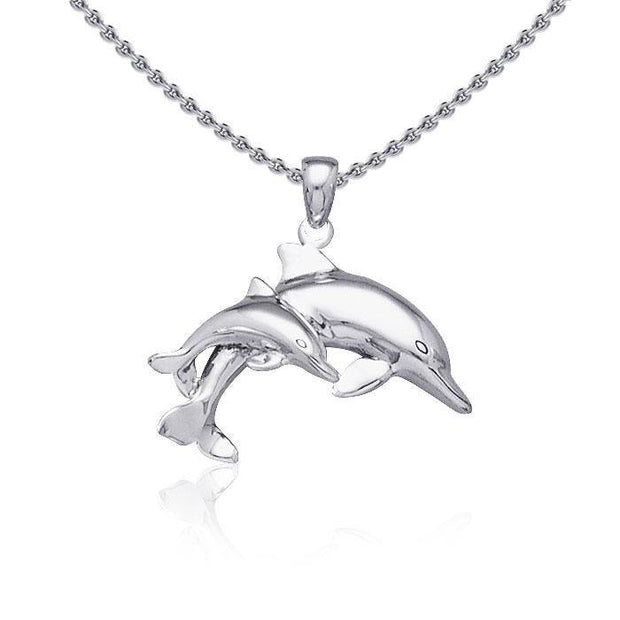 Mother and Baby Dolphin Silver Pendant TP2701