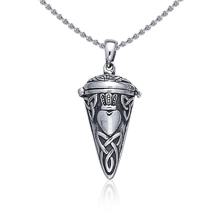 The greatness of love ~ Celtic Knotwork Irish Claddagh Sterling Silver Pendulum Pendant TP2855