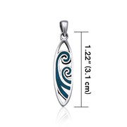 Surfboard with Inlaid Waves ~ Sterling Silver Pendant TP2946