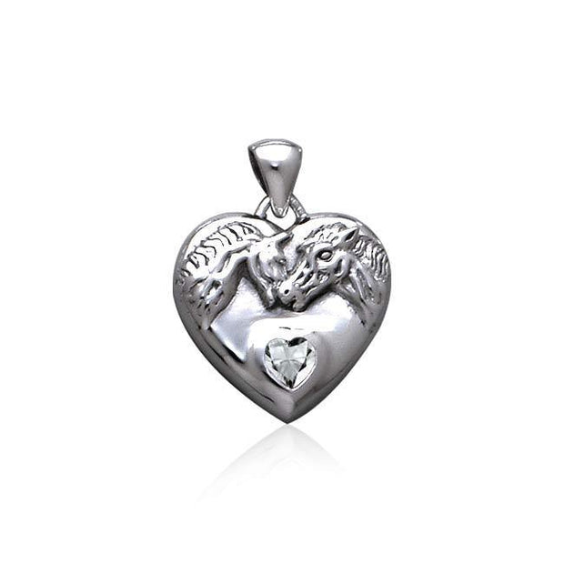 Double Horse with Heart Gemstone Pendant TP3049