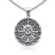 Mayan Pirate Skull ~ Sterling Silver Jewelry Pendant TP3097