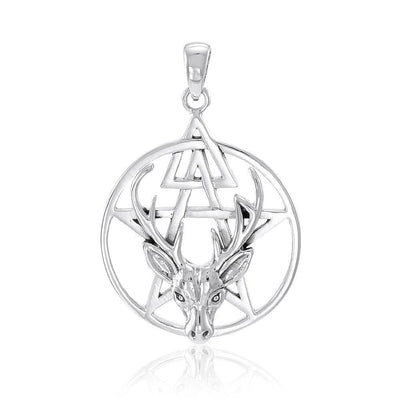 The Third Degree Pentacle with Dear Head Silver Pendant TP3125