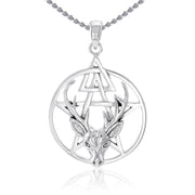 The Third Degree Pentacle with Dear Head Silver Pendant TP3125