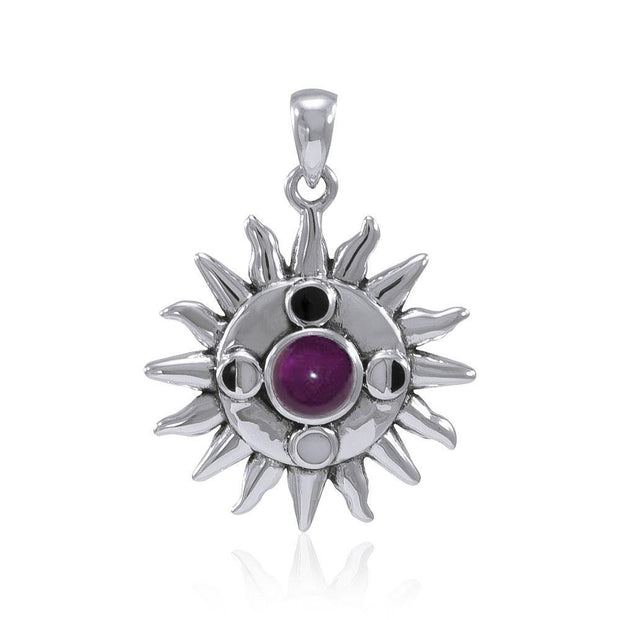 Sun With Gem Center And Moon Phases Pendant TP3145 Pendant