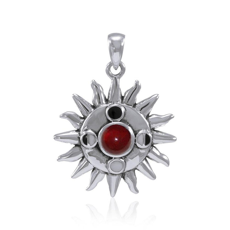 Sun With Gem Center And Moon Phases Pendant TP3145