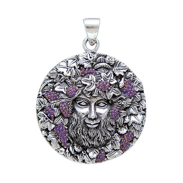 Bacchus God with Grapes Silver Pendant By Oberon Zell TP3203 Pendant