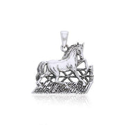 Running Horse by The Fence Silver Pendant TP3211