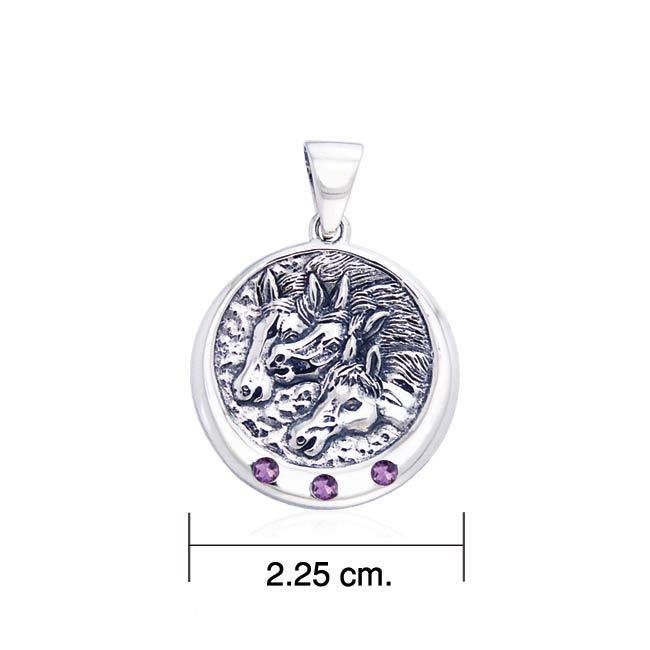 Triple Horse with Gemstone Silver Pendant TP3212
