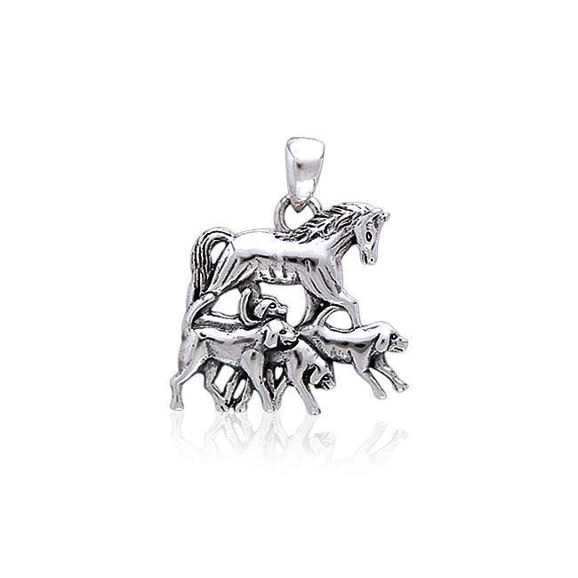 Running Horse with Dogs Silver Pendant TP3213
